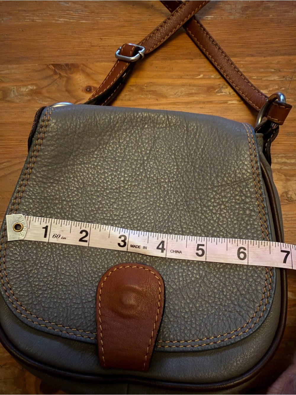 Italian Leather Crossbody Saddle Bag Equestrian Heritage Boho Brown Gray - Picture 4 of 5